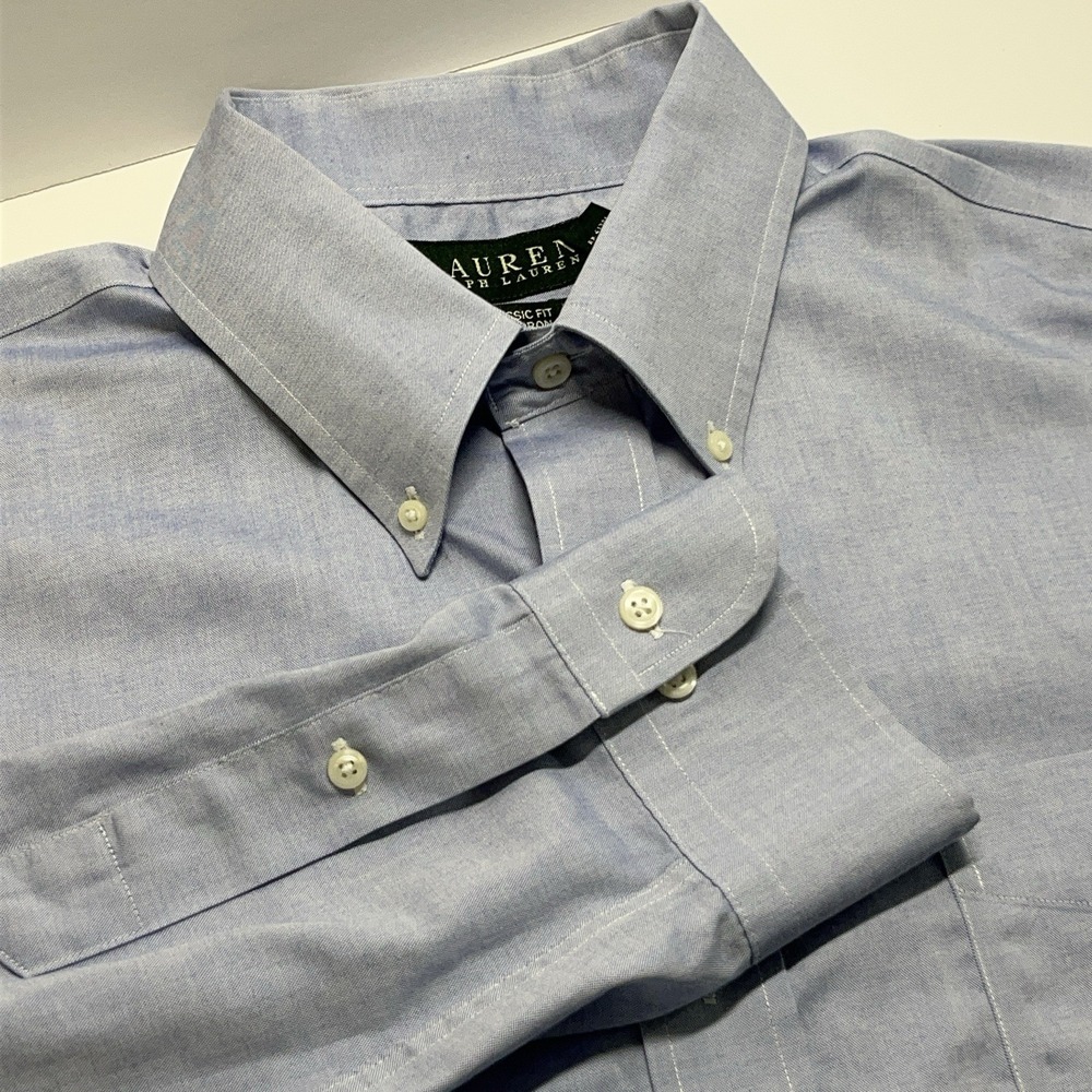 Ralph Lauren Shirt 17 32/33 Blue Timeless Classic Fit Business Casual